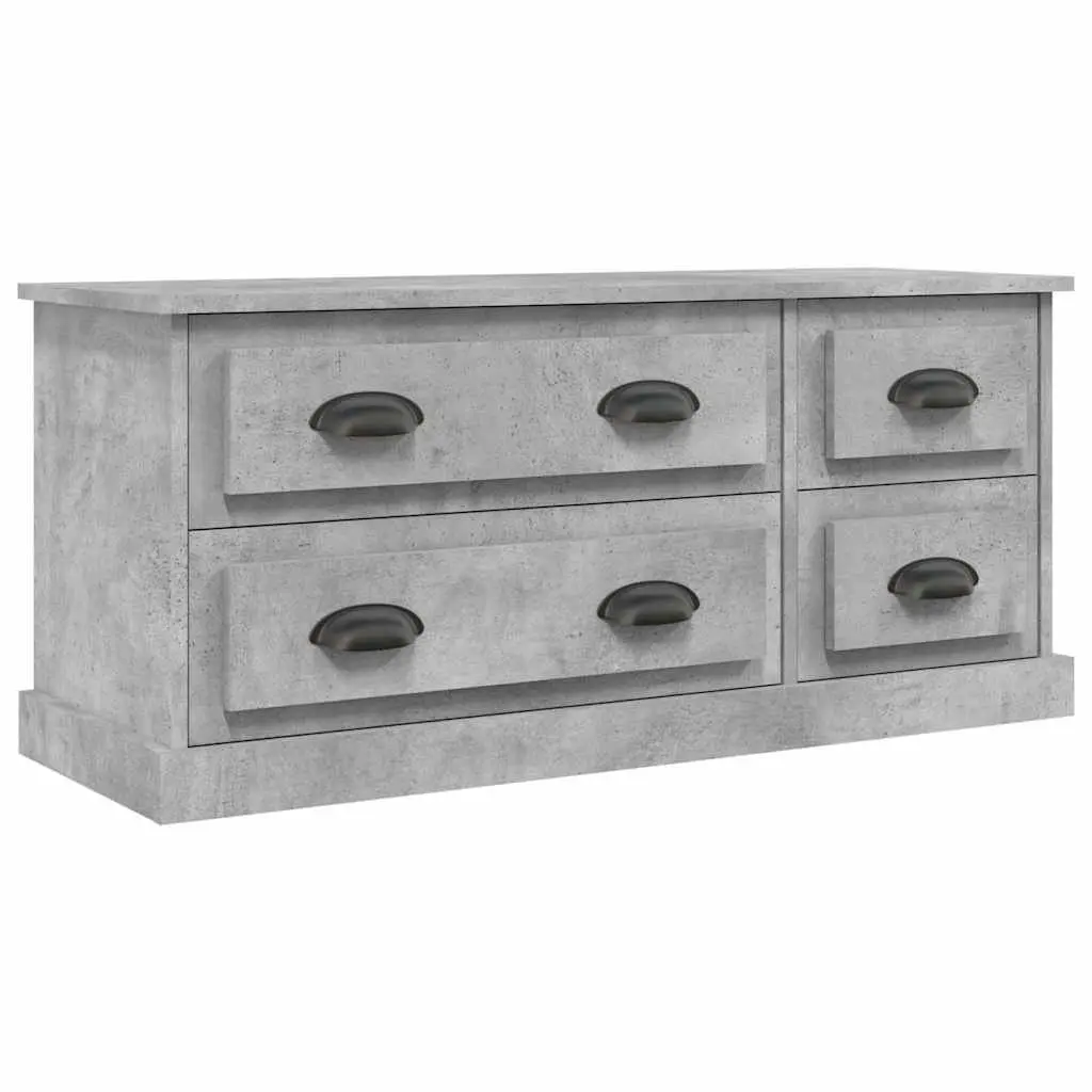 Media Unit Grey Engineered Wood Storage Cabinet 4 Drawers Display Stand