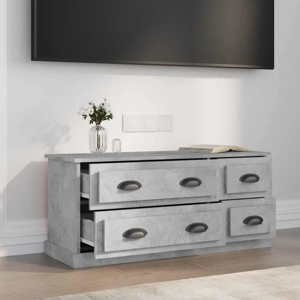 Media Unit Grey Engineered Wood Storage Cabinet 4 Drawers Display Stand