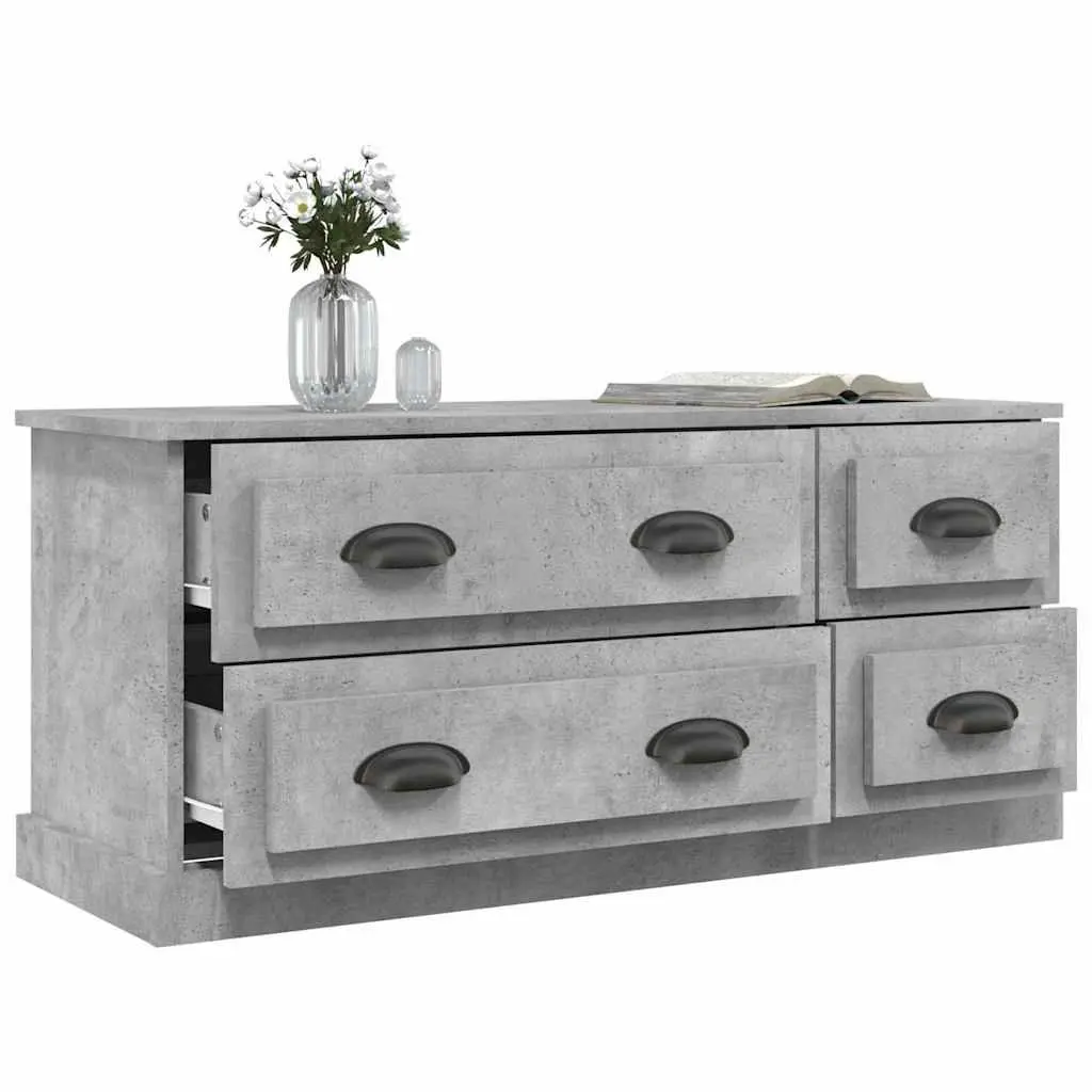 Media Unit Grey Engineered Wood Storage Cabinet 4 Drawers Display Stand