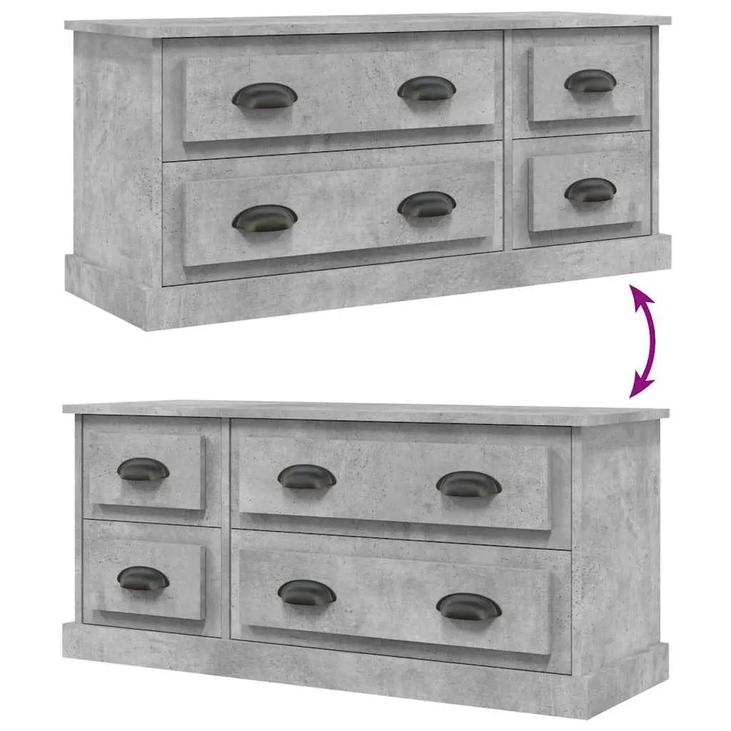 Media Unit Grey Engineered Wood Storage Cabinet 4 Drawers Display Stand