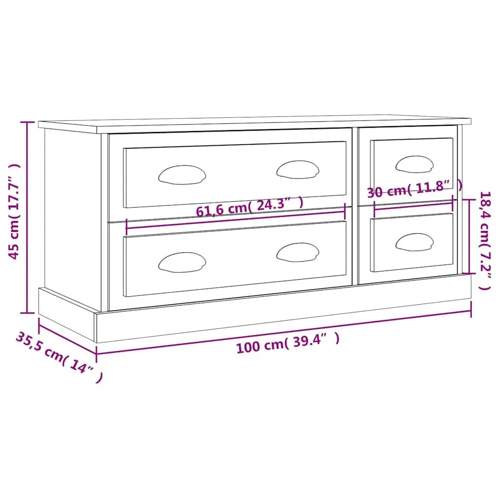 Media Unit Grey Engineered Wood Storage Cabinet 4 Drawers Display Stand