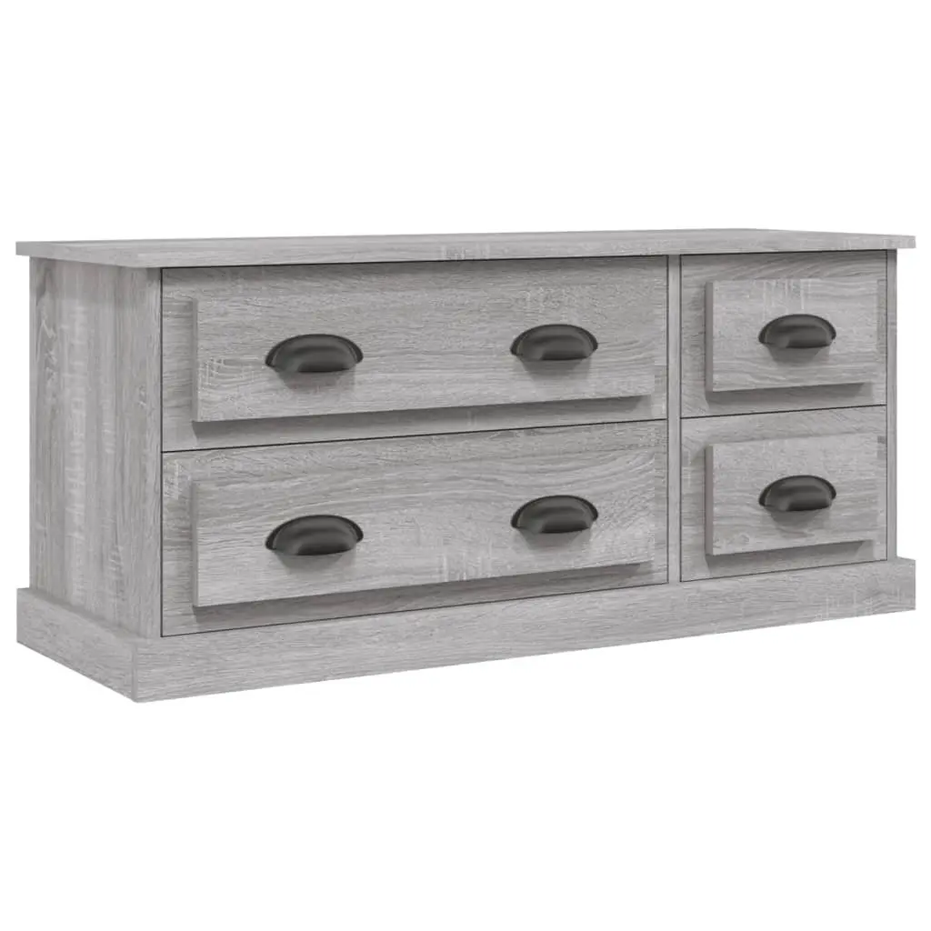 TV Cabinet Grey 100x35.5x45cm Engineered Wood Media Storage Unit with 4 Drawers