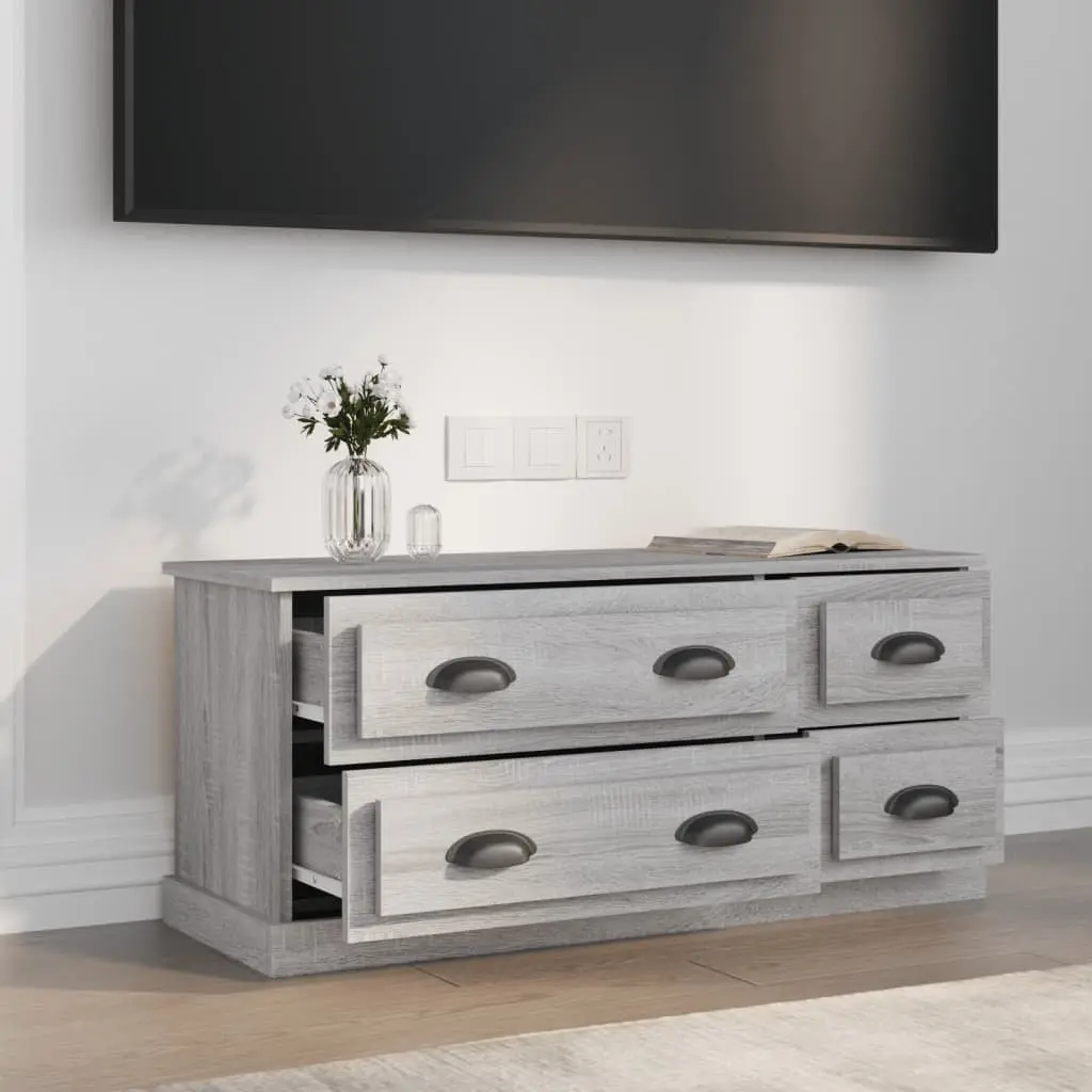 TV Cabinet Grey 100x35.5x45cm Engineered Wood Media Storage Unit with 4 Drawers