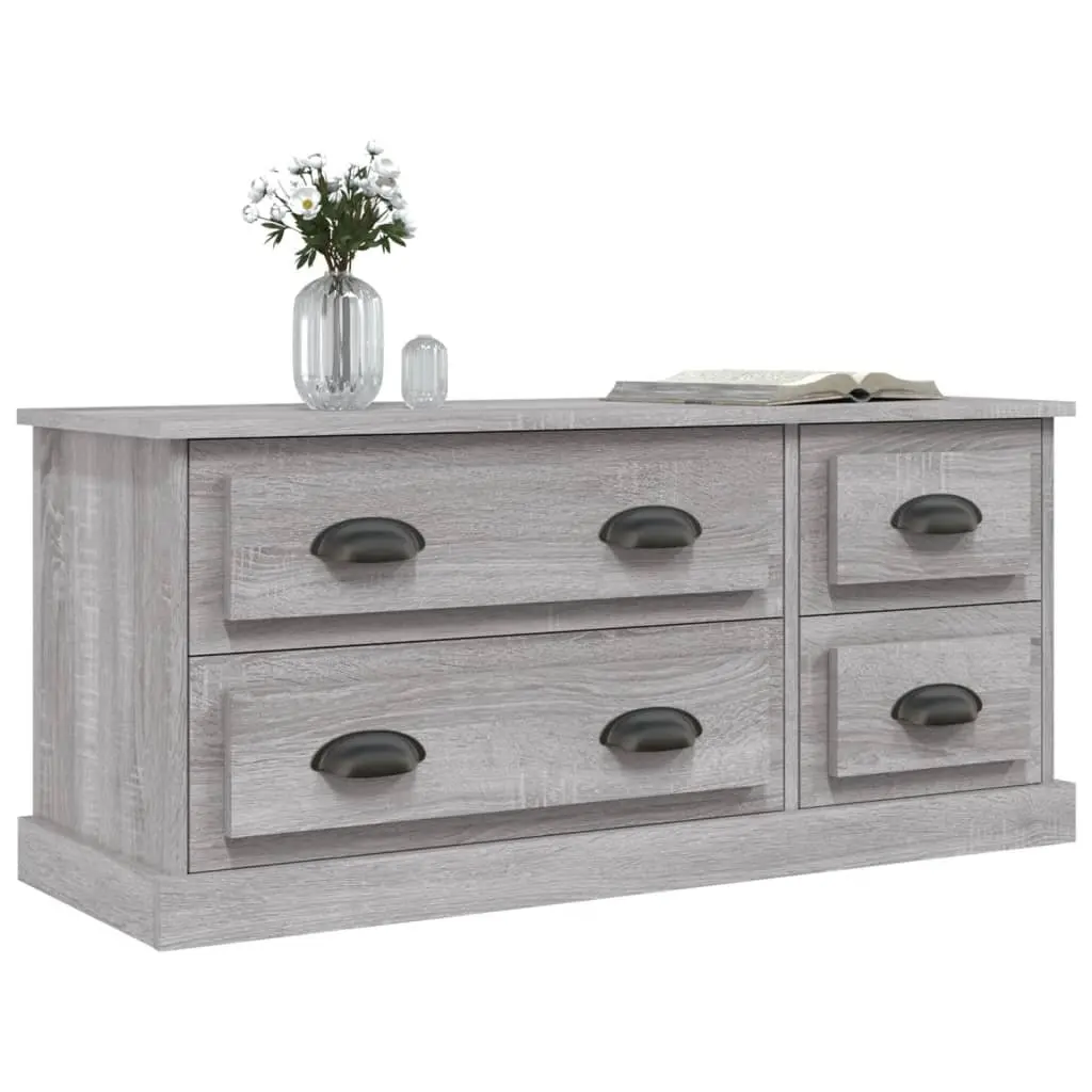TV Cabinet Grey 100x35.5x45cm Engineered Wood Media Storage Unit with 4 Drawers