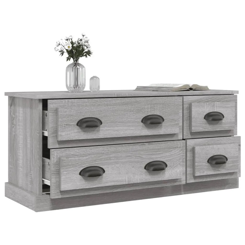 TV Cabinet Grey 100x35.5x45cm Engineered Wood Media Storage Unit with 4 Drawers