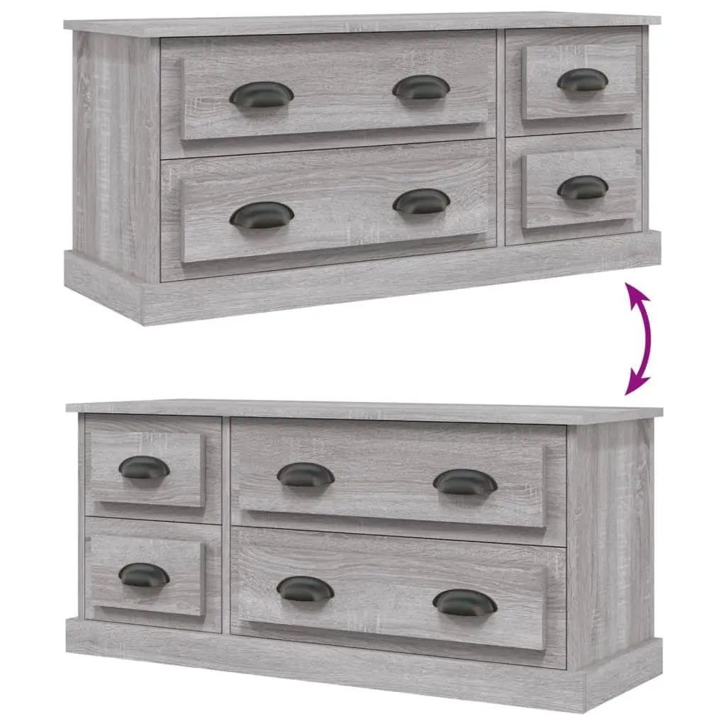 TV Cabinet Grey 100x35.5x45cm Engineered Wood Media Storage Unit with 4 Drawers
