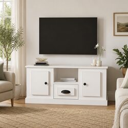 Compact White Engineered Wood TV Cabinet for Any Room