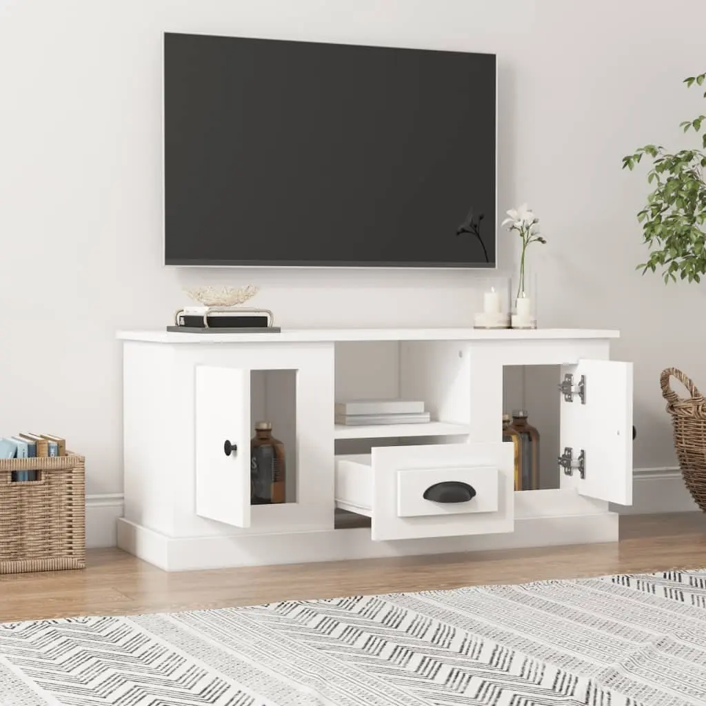 TV Cabinet White Engineered Wood Storage Unit Living Room Furniture Stand Decor