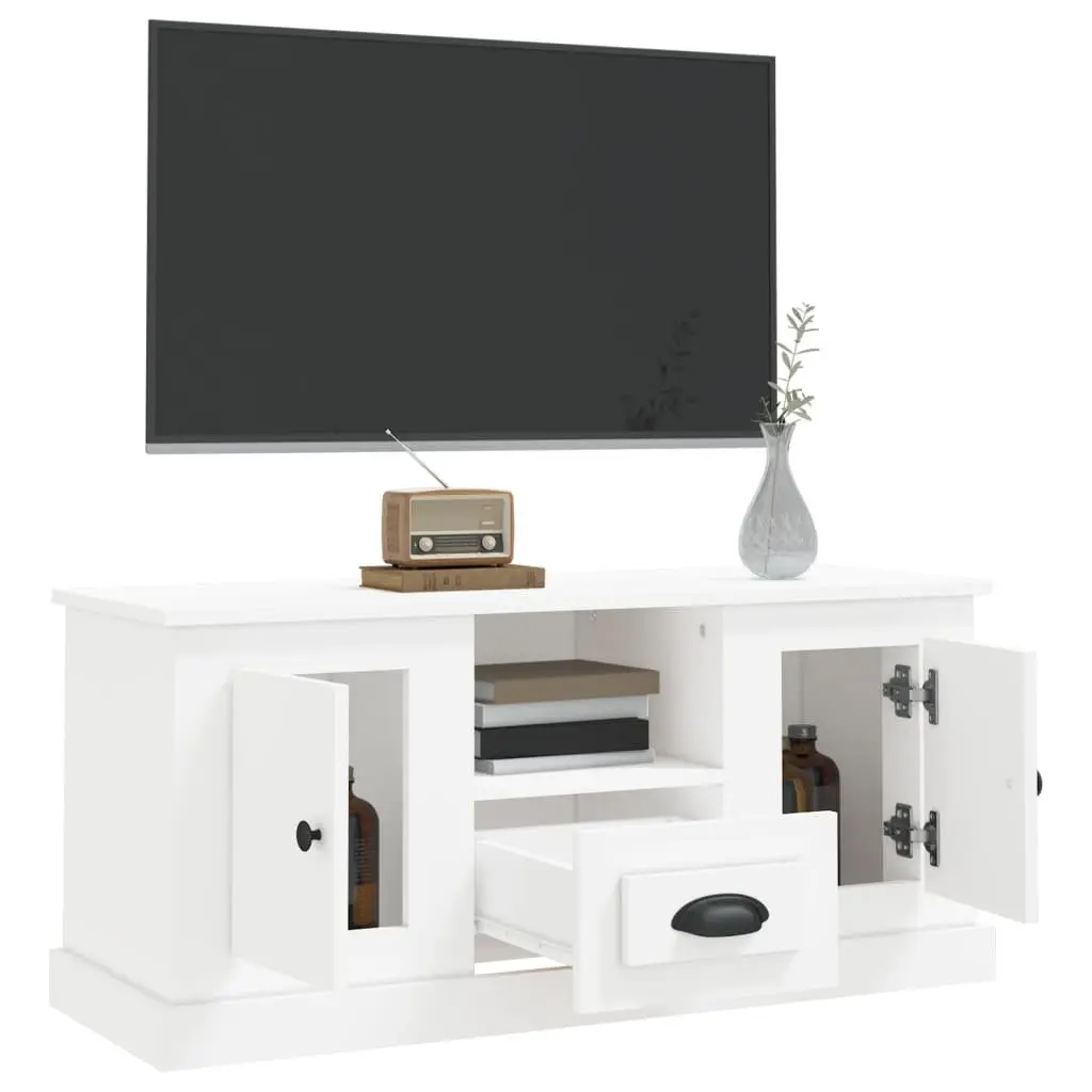 TV Cabinet White Engineered Wood Storage Unit Living Room Furniture Stand Decor