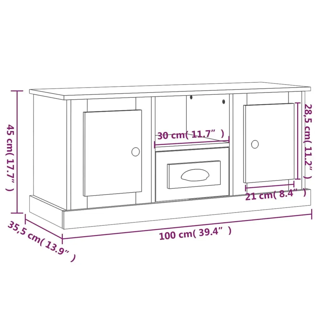 TV Cabinet White Engineered Wood Storage Unit Living Room Furniture Stand Decor