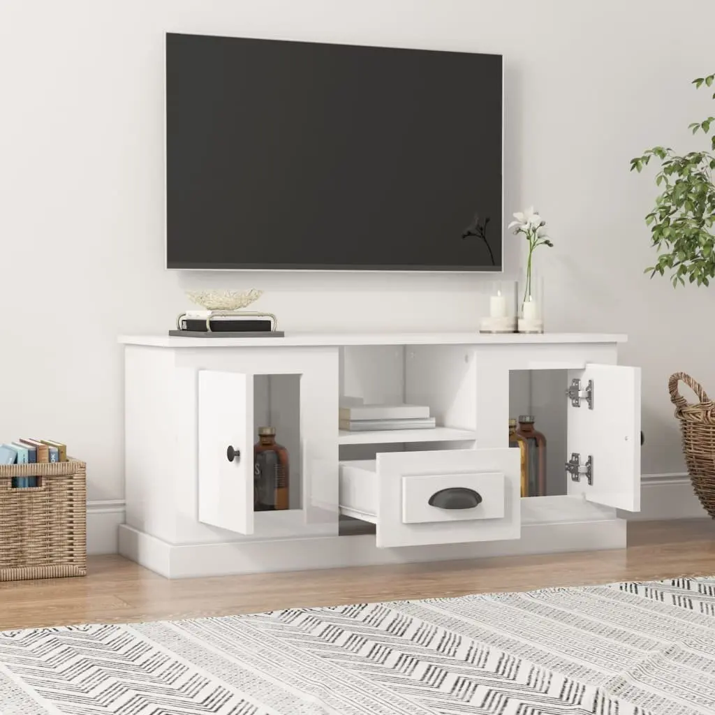 TV Cabinet White High Gloss Engineered Wood Modern Living Room Storage Unit