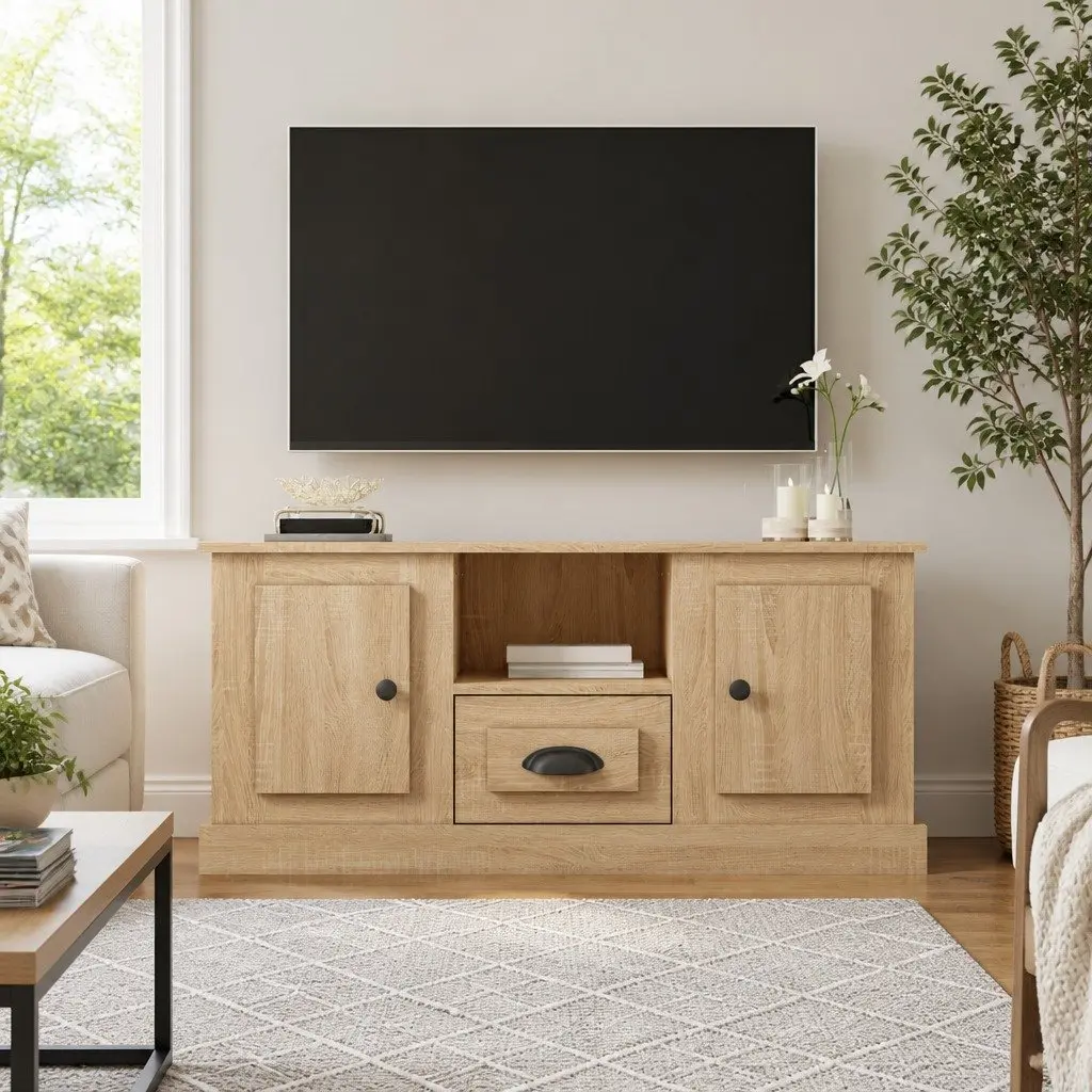 TV Cabinet Sonoma Oak Brown Engineered Wood Storage Unit 100x35.5x45cm