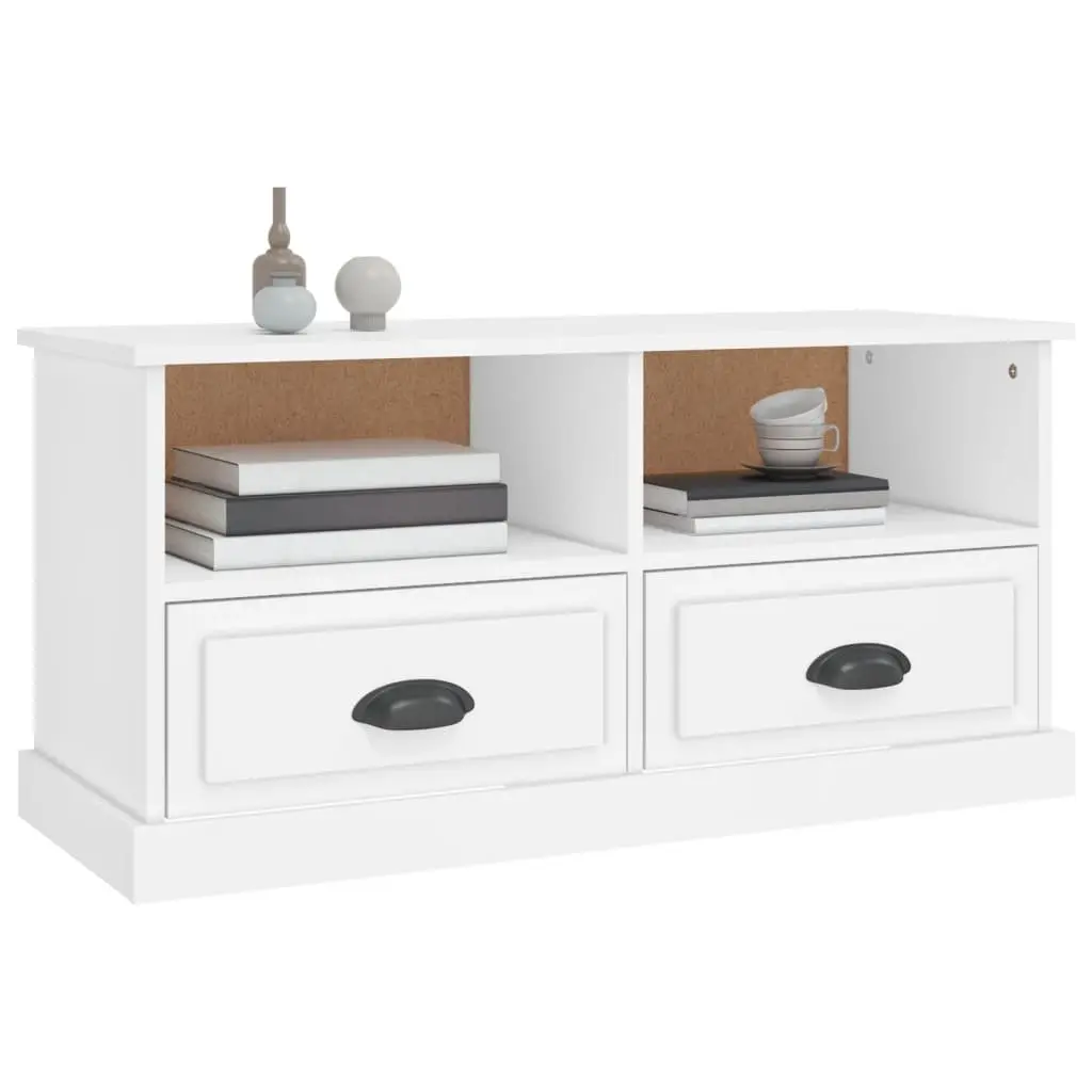 TV Cabinet White Storage Unit with Drawers and Open Compartments Living Room