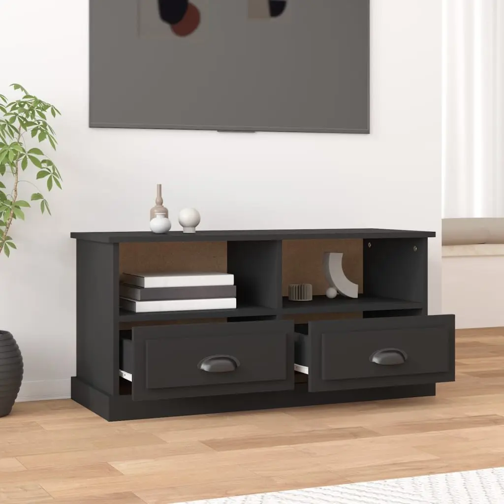 TV Cabinet Black Engineered Wood 2 Drawers 2 Open Compartments