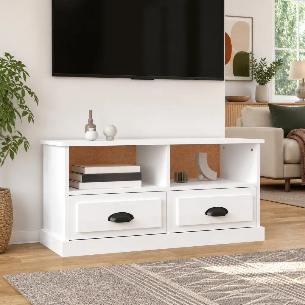 High Gloss White TV Cabinet with Ample Storage