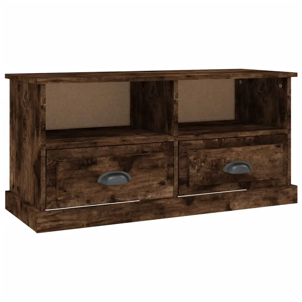 Brown Engineered Wood TV Cabinet with 2 Drawers and 2 Open Compartments for Living Room Storage