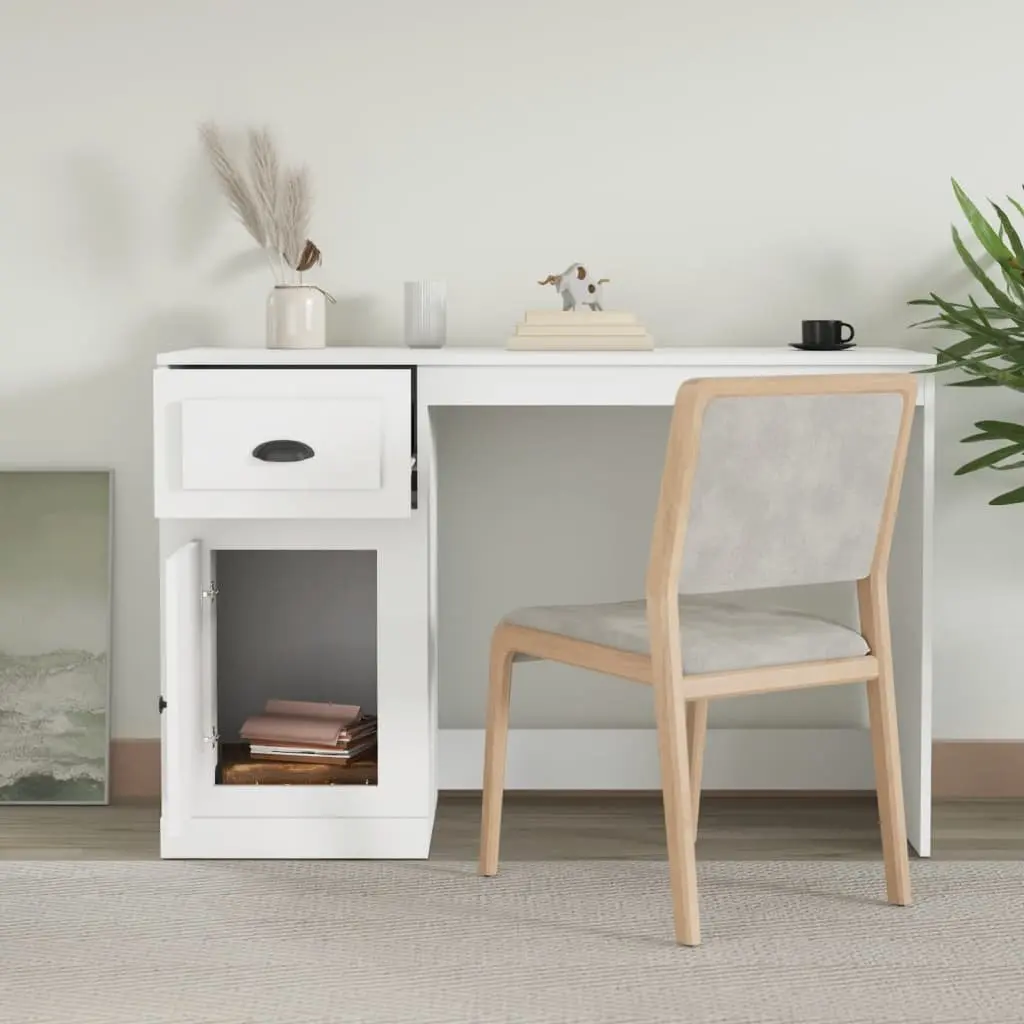 White Desk 115x50x75cm with Drawer Storage Compartment for Study Office Workspace