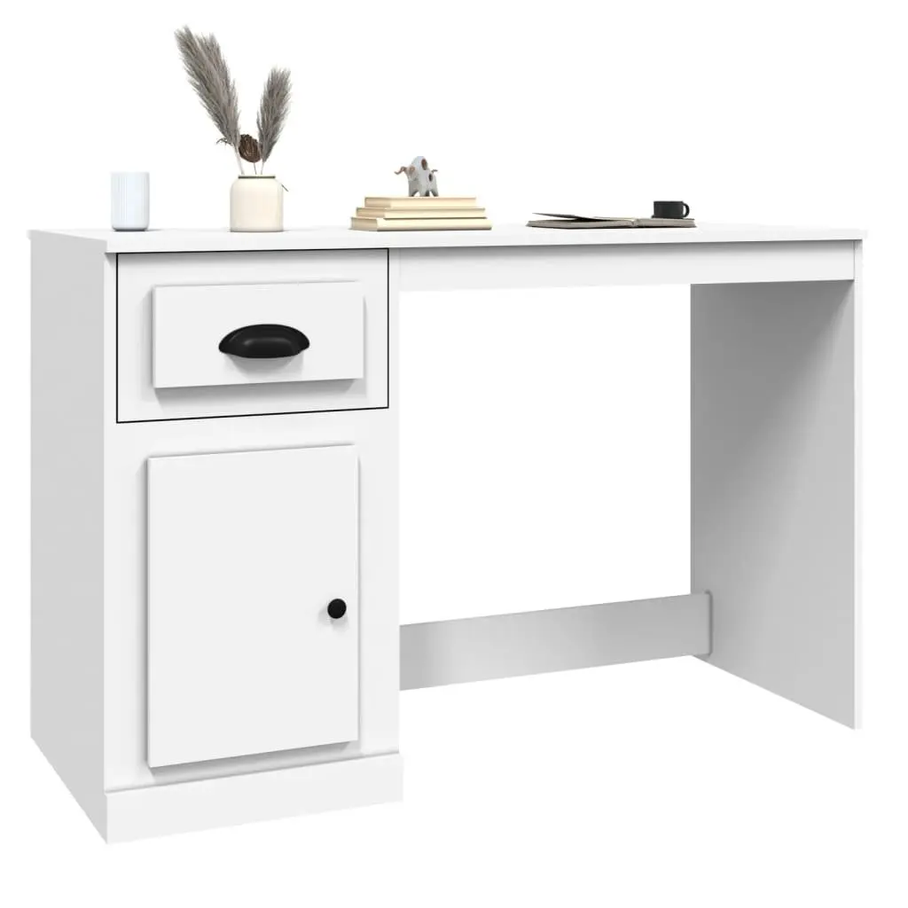White Desk 115x50x75cm with Drawer Storage Compartment for Study Office Workspace