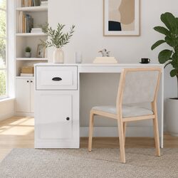 White High Gloss Desk with Storage