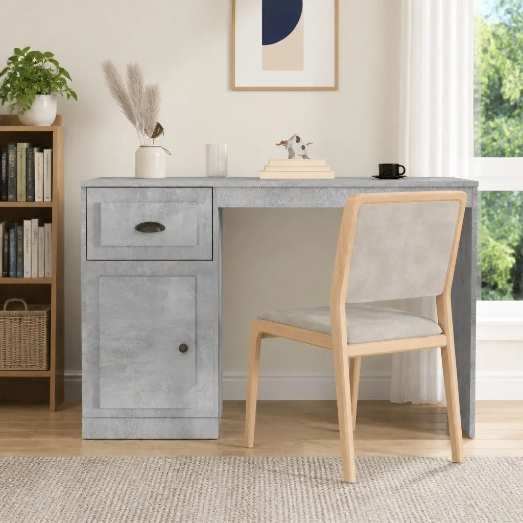Office Desk Grey 115x50x75cm Modern with Drawer Storage Compartment