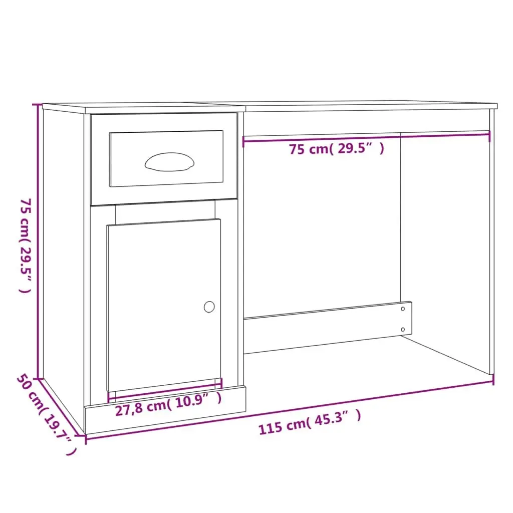 Office Desk Grey 115x50x75cm Modern with Drawer Storage Compartment
