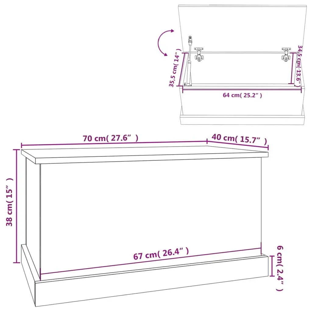Storage Chest Brown Engineered Wood 70x40x38 cm Removable Lid