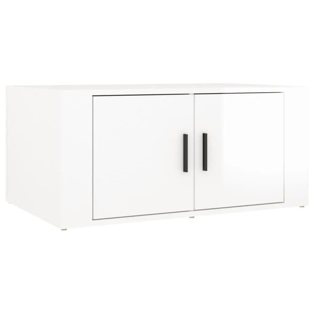 Coffee Table White Engineered Wood 80 x 50 x 36 cm High Gloss Storage with 2 Compartments