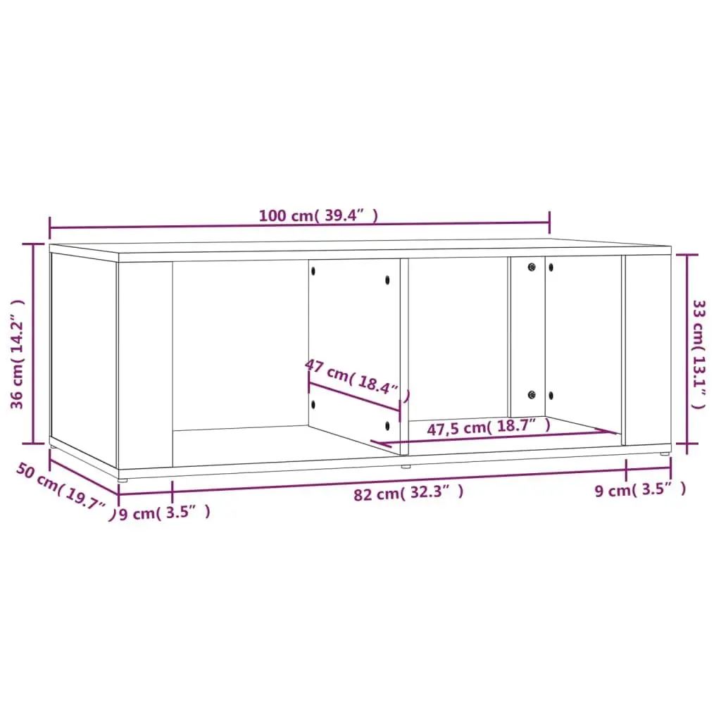 Coffee Table Black 100x50x36cm Modern Storage 2 Shelves
