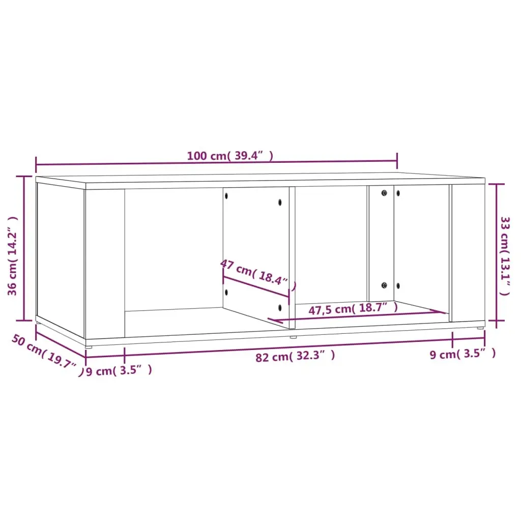 Coffee Table White 100x50x36cm Modern High Gloss Engineered Wood with 2 Storage Shelves
