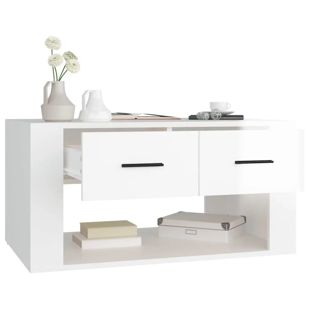 Coffee Table High Gloss White 80 x 50 x 40 cm with 2 Drawers Storage Living Room Accent
