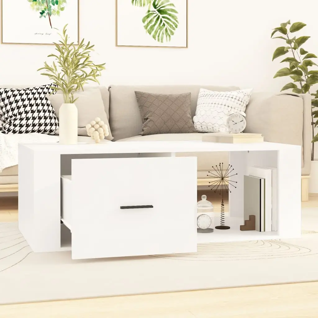 Coffee Table White 100x50.5x35 cm with Drawer and Open Compartment