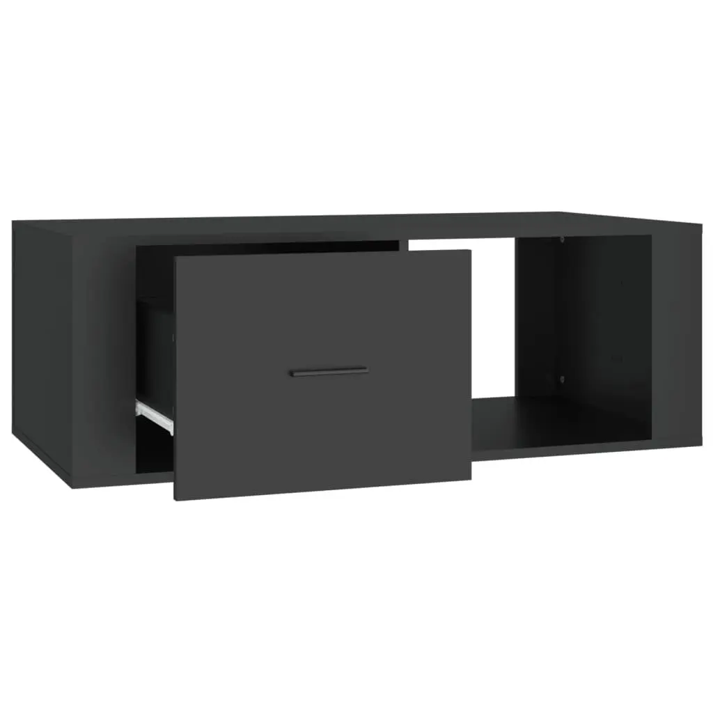 Black Coffee Table with Storage Drawer and Open Compartment Engineered Wood 100x50.5x35cm Living Room Furniture