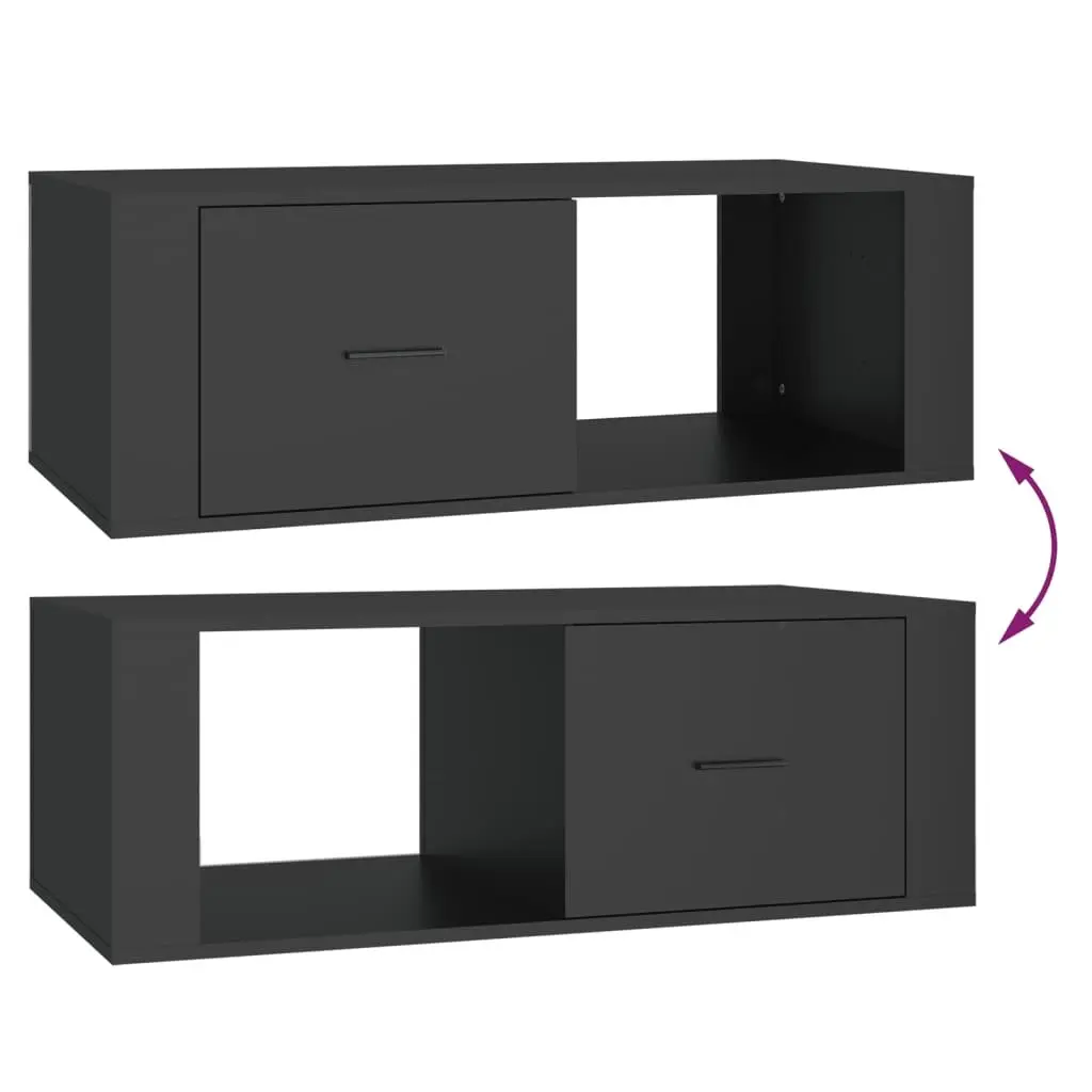 Black Coffee Table with Storage Drawer and Open Compartment Engineered Wood 100x50.5x35cm Living Room Furniture