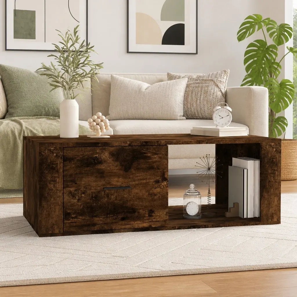 Coffee Table Brown Engineered Wood 1 Drawer 1 Open Compartment