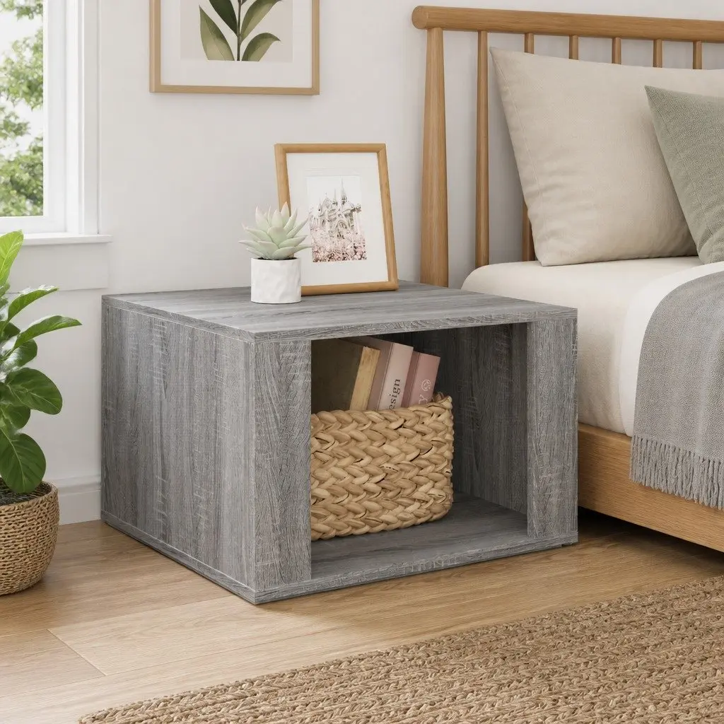 Grey Bedside Table Engineered Wood Nightstand Storage Furniture 57x55x36cm