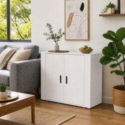 White Sideboard 80x33x70 cm with Smart Storage
