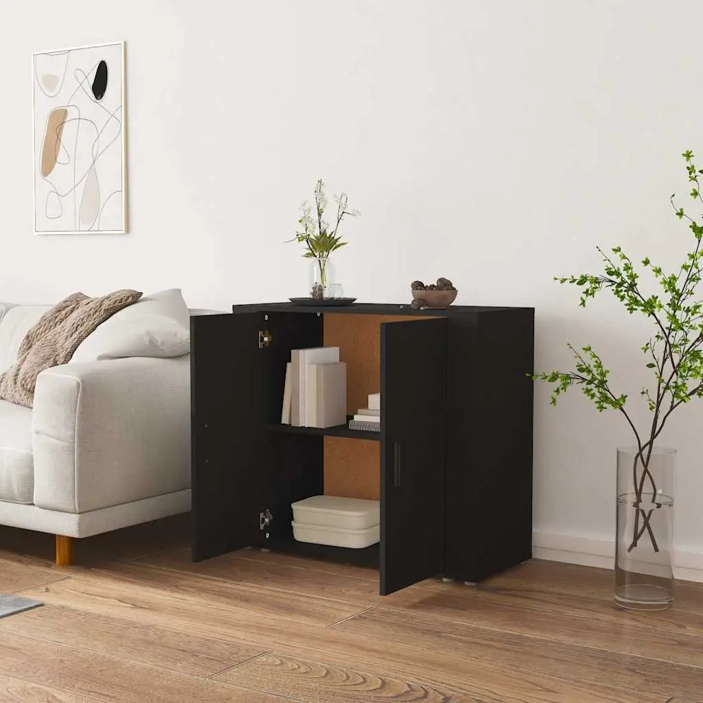 Black Storage Cabinet Sideboard Engineered Wood 80x33x70 cm with Doors