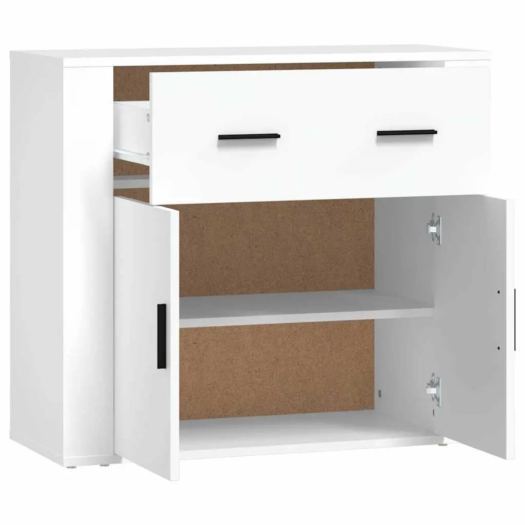 Storage Cabinet White 80x33x70cm with Doors and Drawers Engineered Wood Compartments