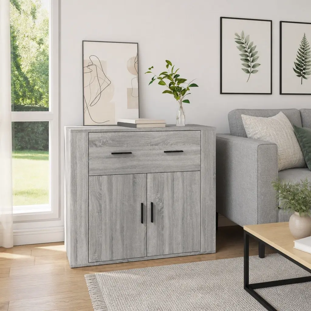 Grey Storage Sideboard Cabinet 80x33x70cm Engineered Wood Multiple Drawers Doors