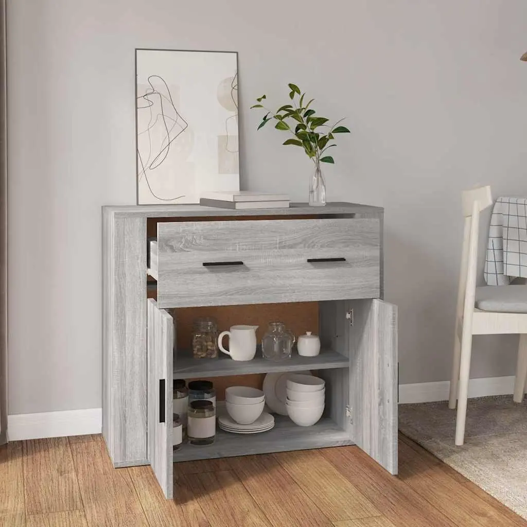 Grey Storage Sideboard Cabinet 80x33x70cm Engineered Wood Multiple Drawers Doors