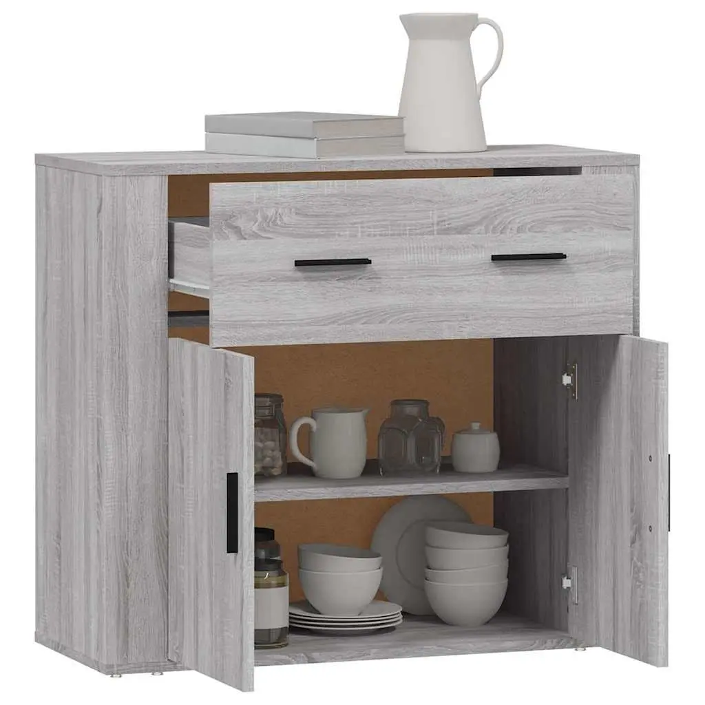 Grey Storage Sideboard Cabinet 80x33x70cm Engineered Wood Multiple Drawers Doors