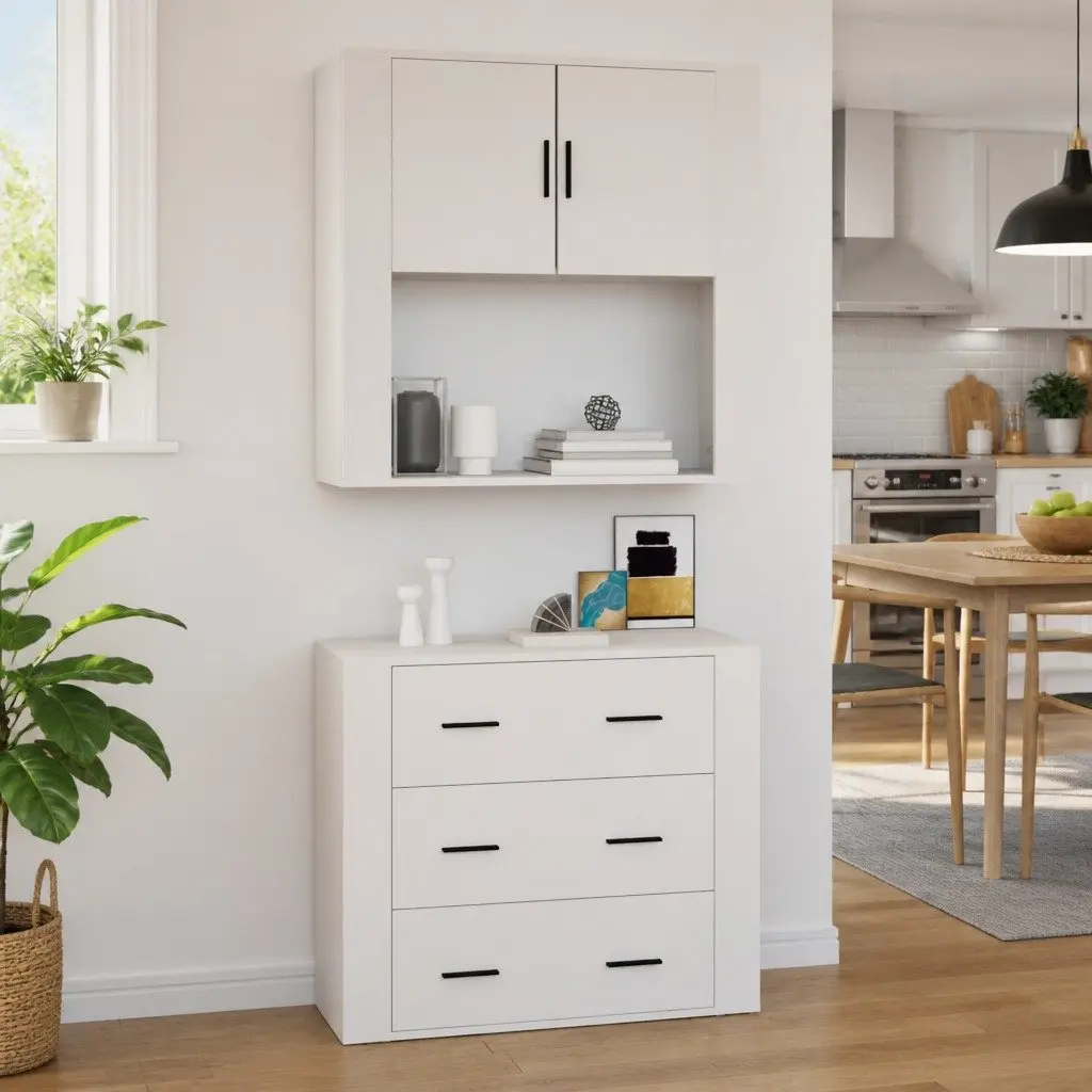 Engineered Wood Wall Cabinet 80x33x80cm White Storage Organiser Mounted