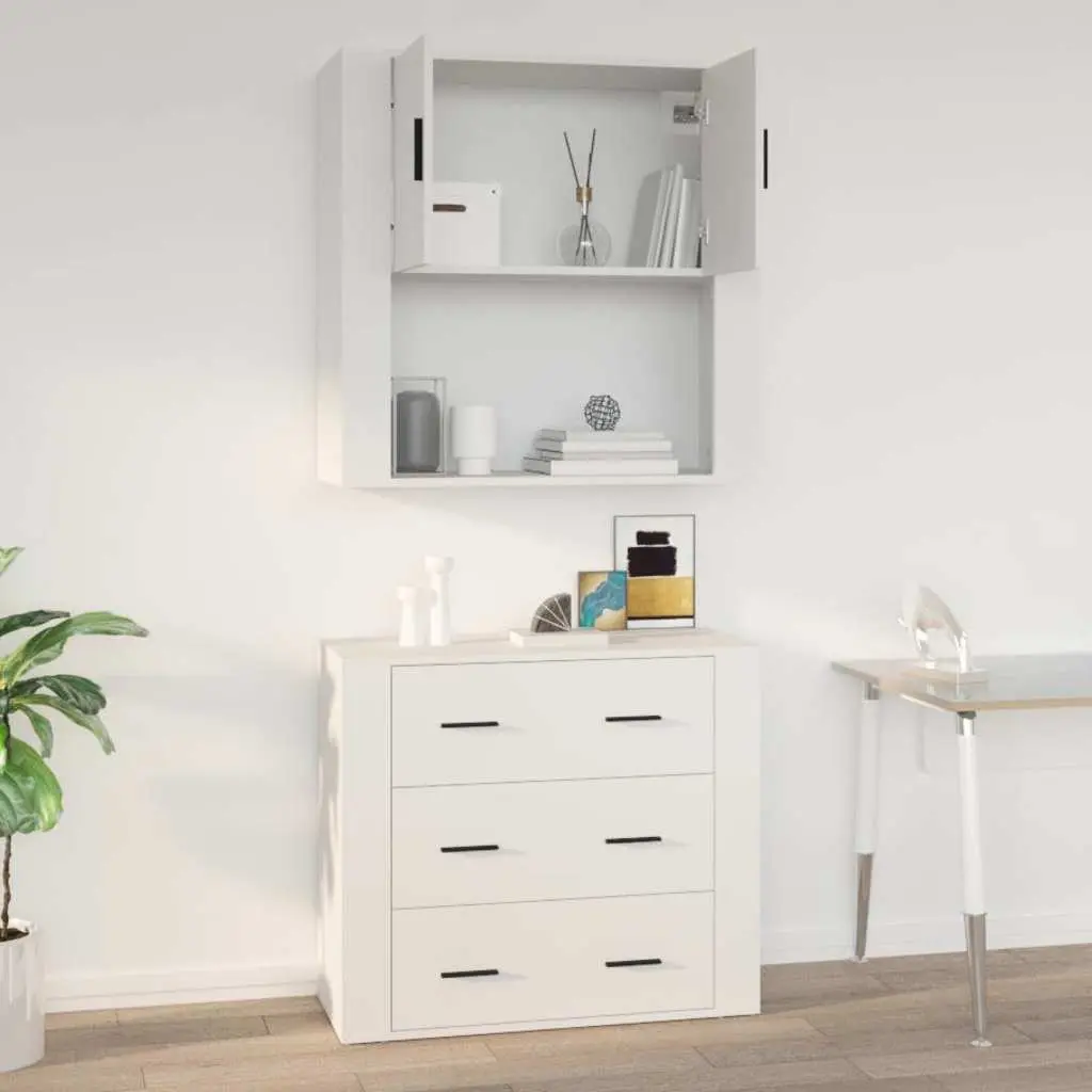 Engineered Wood Wall Cabinet 80x33x80cm White Storage Organiser Mounted