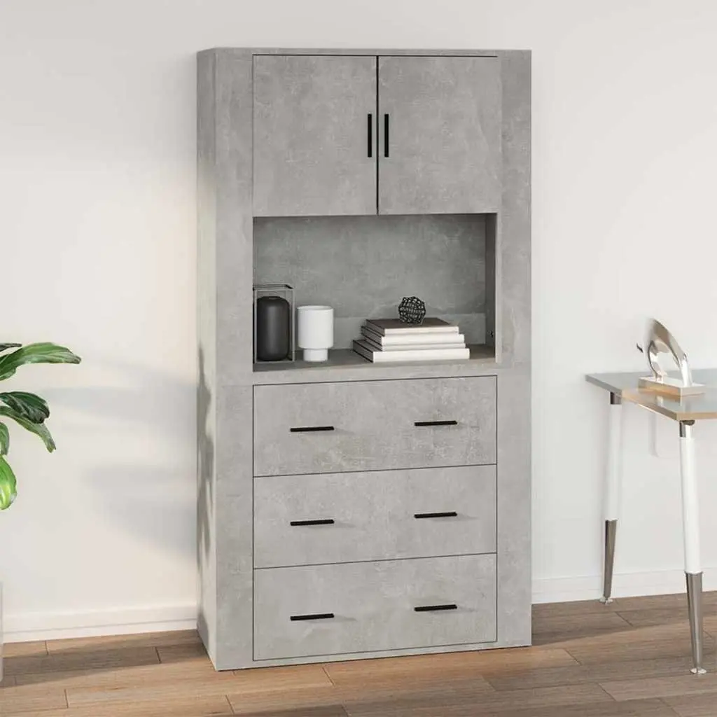 Wall Cabinet Grey Engineered Wood 80x33x80 cm Wall-mounted Storage Organiser