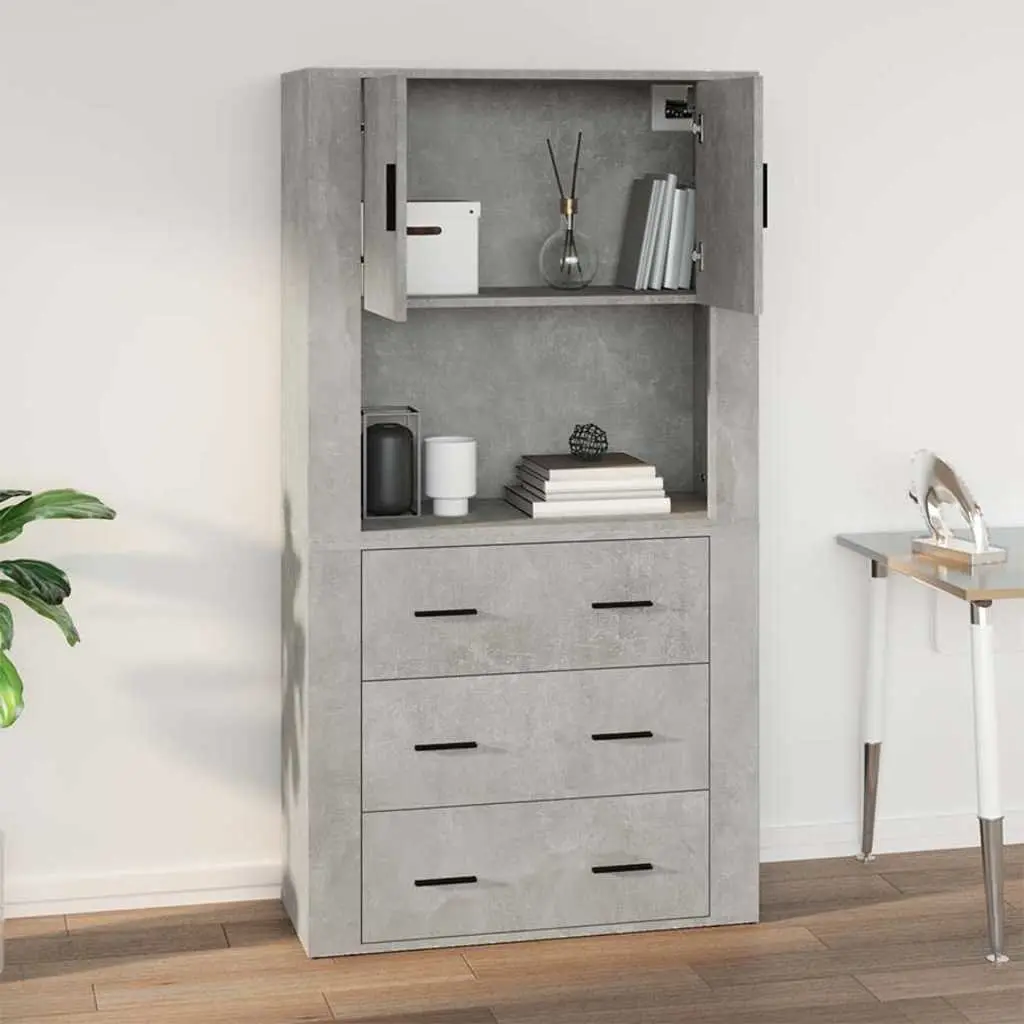 Wall Cabinet Grey Engineered Wood 80x33x80 cm Wall-mounted Storage Organiser