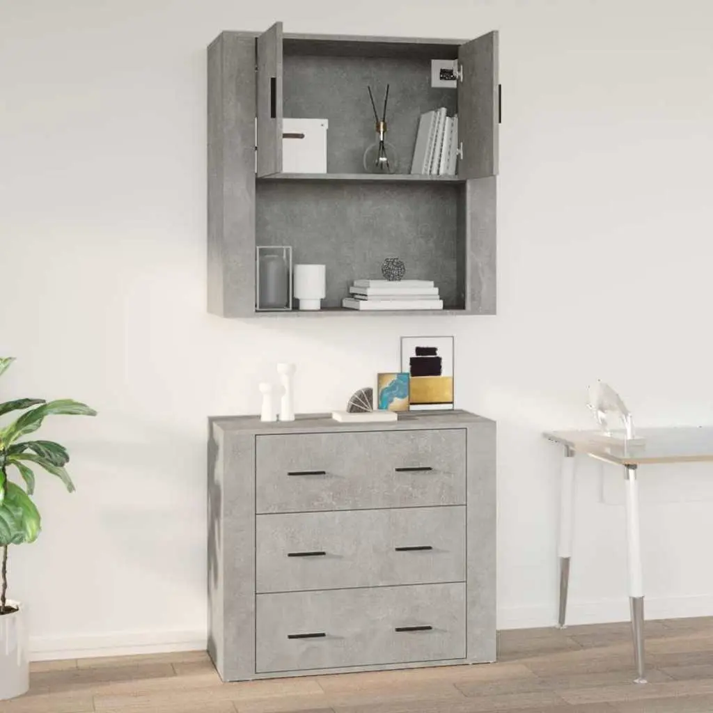 Wall Cabinet Grey Engineered Wood 80x33x80 cm Wall-mounted Storage Organiser