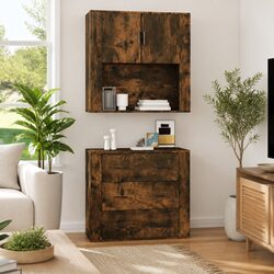 Compact Smoked Oak Wall Cabinet for Your Home 80x33x80 cm