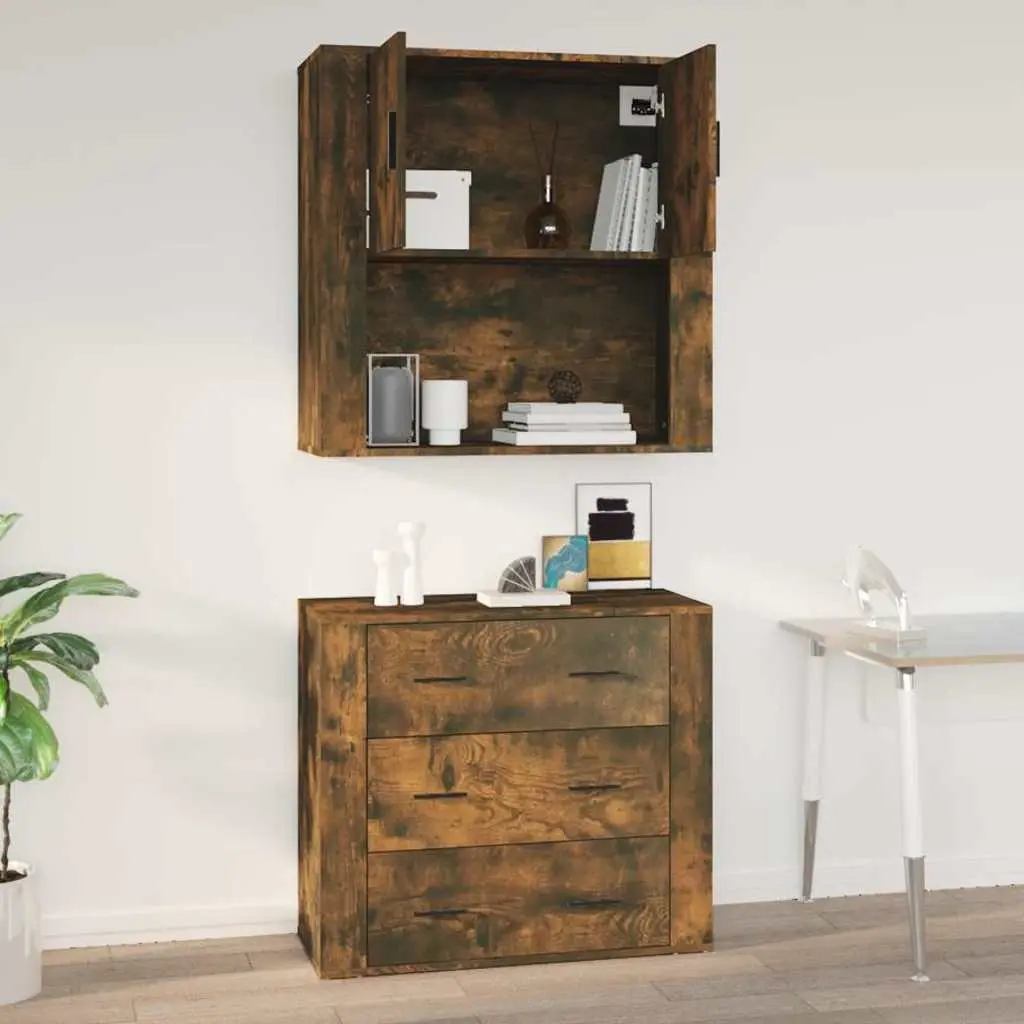 Wall Cabinet Hanging Storage Smoked Oak Engineered Wood 80x33x80 cm Organiser