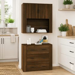 Compact Brown Oak Wall Cabinet 80x33x80 cm Storage Solution