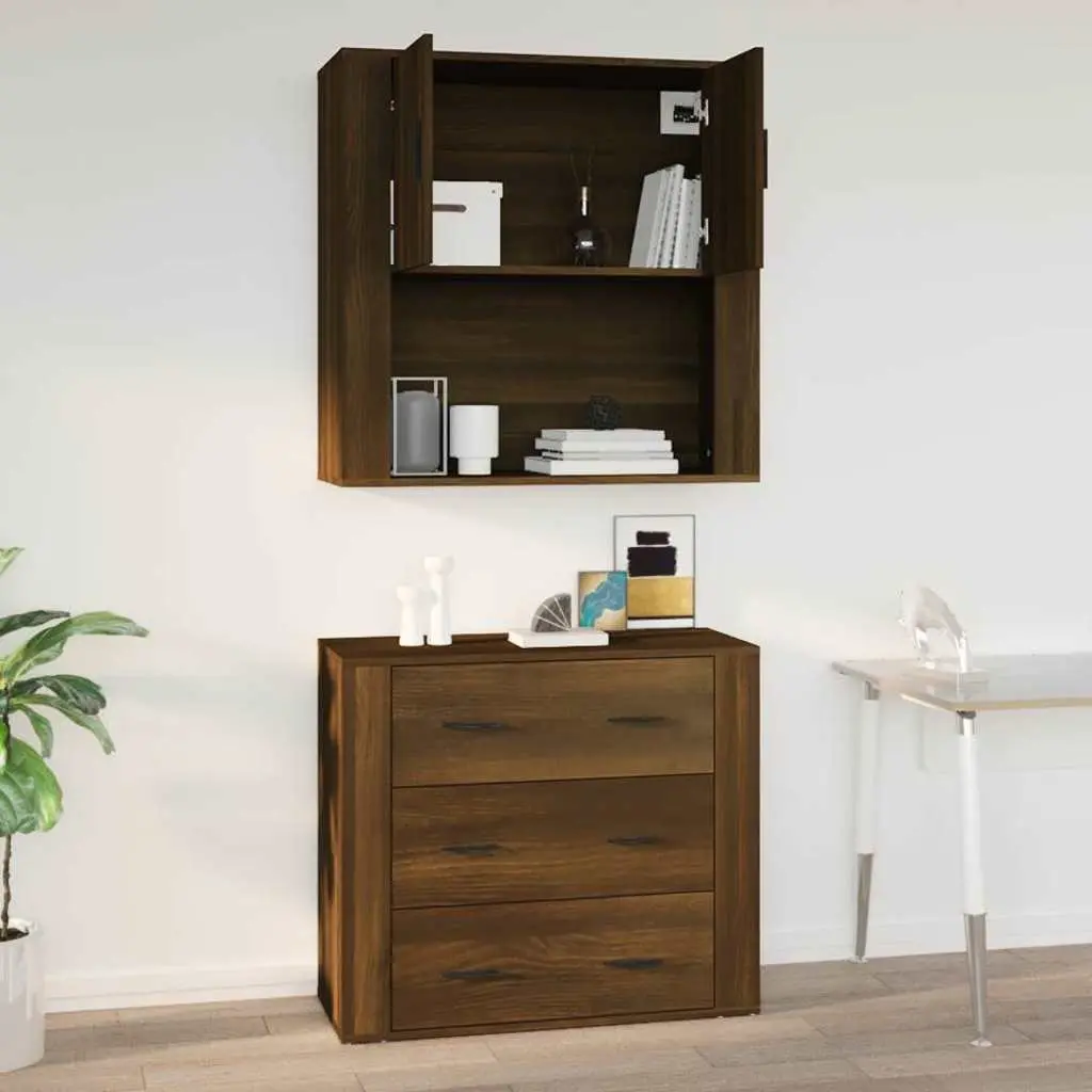 Wall Cabinet Brown Oak 80x33x80 cm Engineered Wood Wall-mounted Storage Organiser